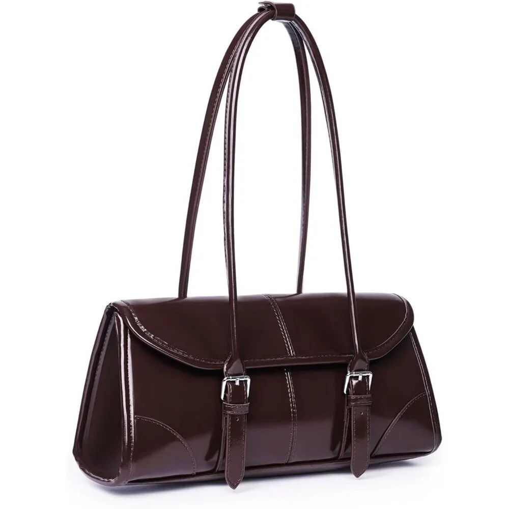 Women's Coffee Faux Leather Tote Bag Small Shoulder Handbag Purse - Picture 1 of 6